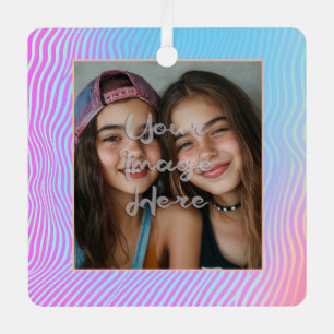 Cute Pastel Vaporwave Stripe Photo Border Metal Tree Decoration