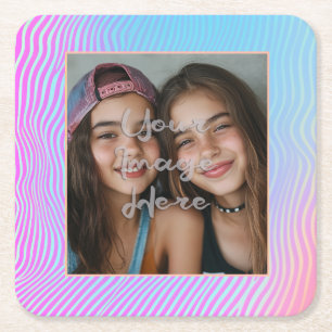 Cute Pastel Vaporwave Stripe Photo Border Square Paper Coaster