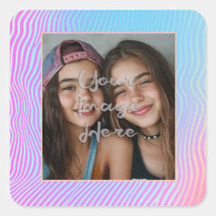 Cute Pastel Vaporwave Stripe Photo Border Square Sticker
