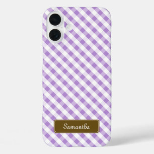 Cute Pastel Violet Gingham Pattern iPhone 16 Plus Case
