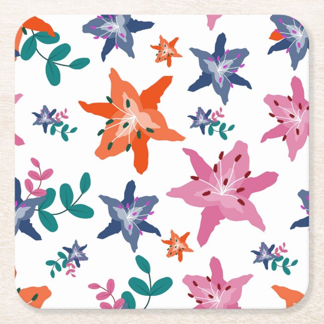 Cute Pastel Water Colour Flowers Square Paper Coaster (Front)