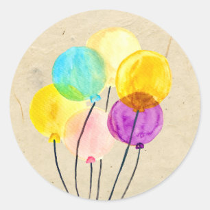 Cute pastel watercolor balloons classic round sticker