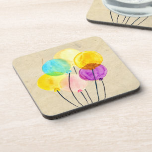 Cute pastel watercolor balloons coaster