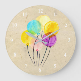 Cute pastel watercolor balloons large clock