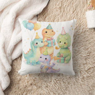 Cute Pastel Watercolor Dinosaurs Birthday Cushion