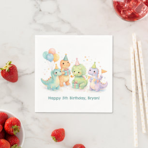 Cute Pastel Watercolor Dinosaurs Birthday Napkin