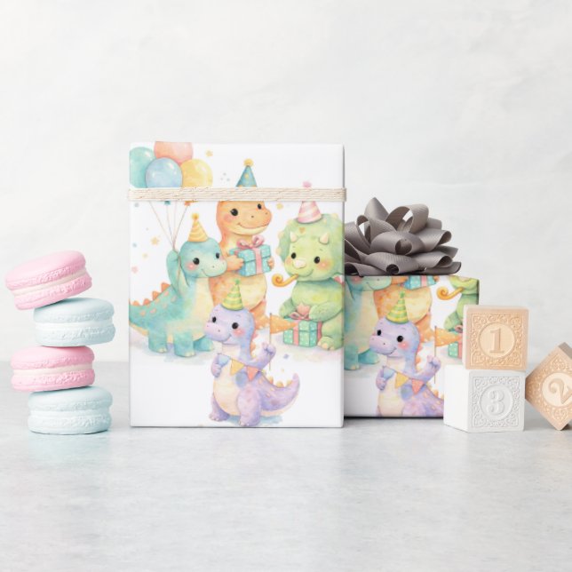 Cute Pastel Watercolor Dinosaurs Birthday Wrapping Paper (Baby Shower)