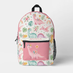 Cute Pastel Watercolor Dinosaurs Floral Printed Backpack