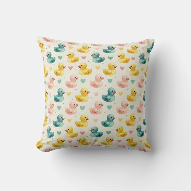 cute pastel watercolor duck nursery pattern cushion (Front)