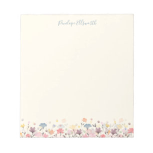 Cute Pastel Watercolor Flowers Personalised Name Notepad