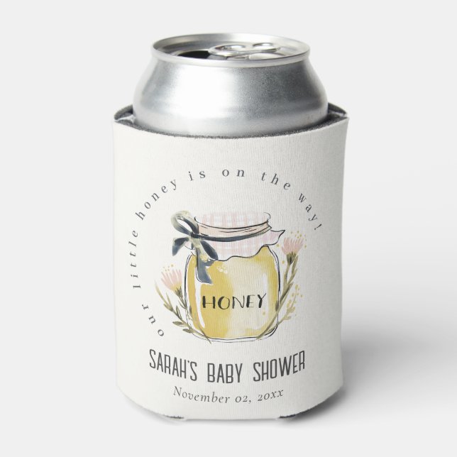 Cute Pastel Watercolor Honey Jar Baby Shower Can Cooler (Can Front)