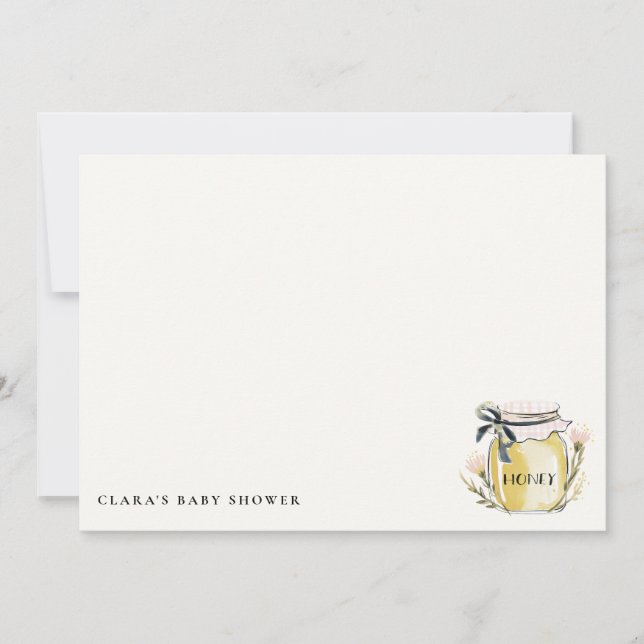 Cute Pastel Watercolor Honey Jar Baby Shower Card (Front)