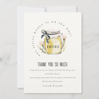 Cute Pastel Watercolor Honey Jar Baby Shower Thank You Card