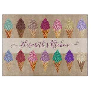 Cute Pastel Watercolor Ice Cream Funny Custom Name Cutting Board
