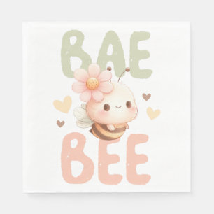 CUTE PASTEL WATERCOLOR PEACH & GREEN BEE NAPKIN