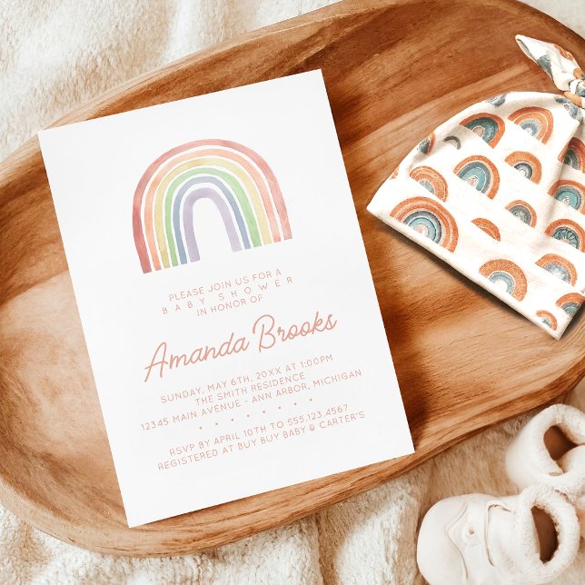 Cute Pastel Watercolor Rainbow Baby Shower Invitation (Creator Uploaded)