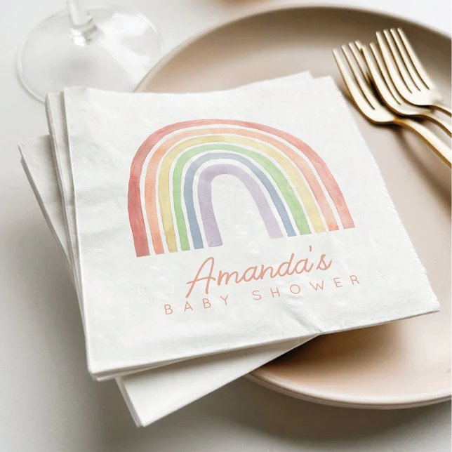 Cute Pastel Watercolor Rainbow Baby Shower Napkin (Creator Uploaded)