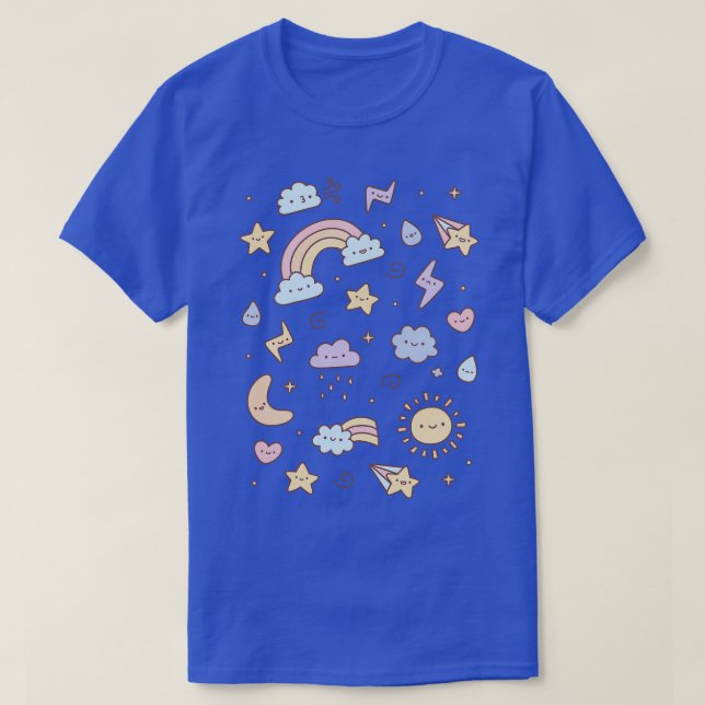 Cute Pastel Weather Doodles T-Shirt (Design Front)