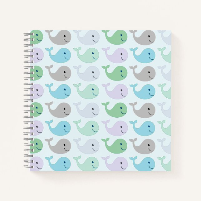 Cute Pastel Whales Pattern Notebook (Front)
