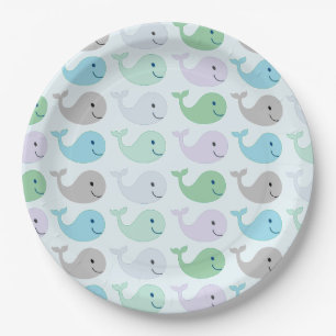 Cute Pastel Whales Pattern Paper Plate