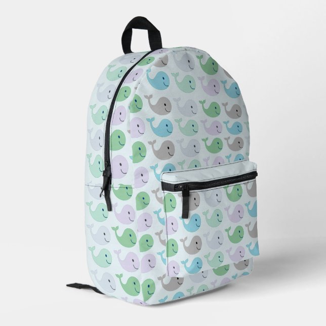 Cute Pastel Whales Pattern Printed Backpack (Back Corner Left)