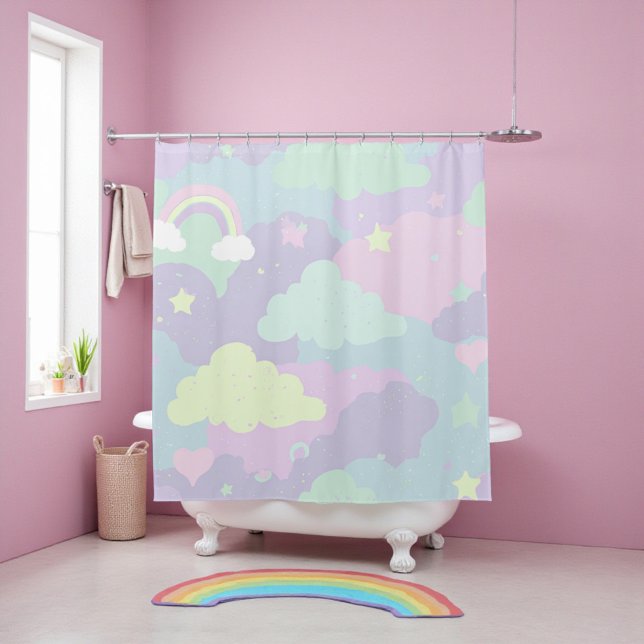 Cute Pastel Whimsical Pattern Fun Girly Cloud  Shower Curtain (Cute Pastel Whimsical Pattern Fun Girly Cloud Shower Curtain)