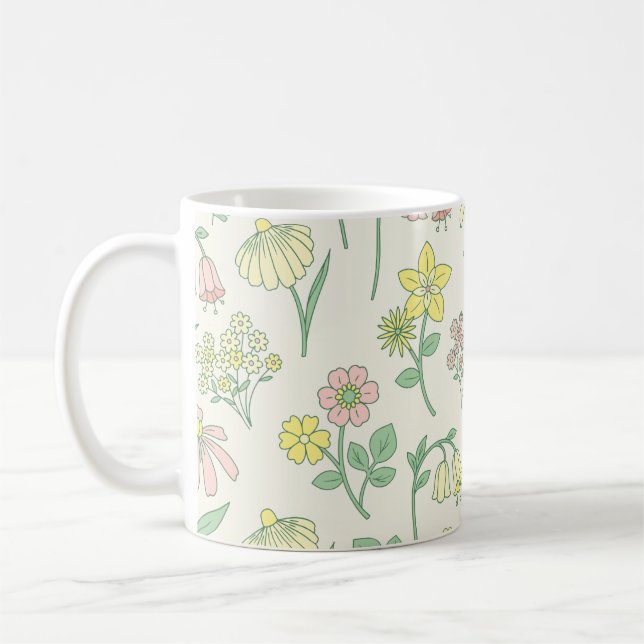 Cute Pastel Wildflower Pattern  Coffee Mug (Left)