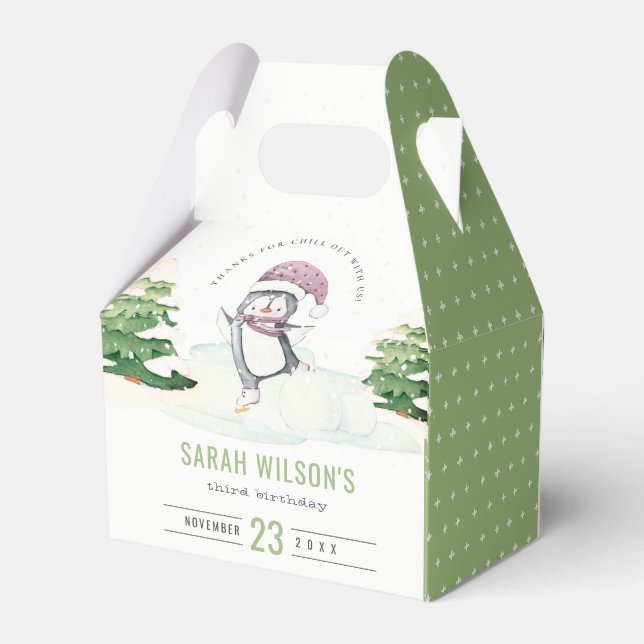 Cute Pastel Winter Penguin Kids Any Age Birthday  Favour Box (Back Side)