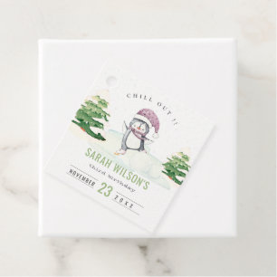 Cute Pastel Winter Penguin Kids Any Age Birthday Favour Tags