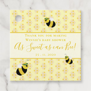 Cute Pastel Yellow Bee Honeycomb Baby Shower Favour Tags