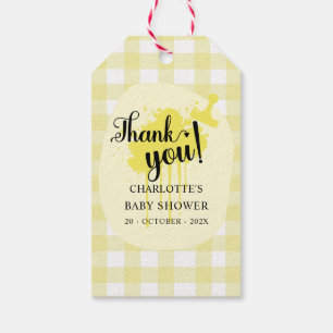 Cute Pastel Yellow Gingham Baby Shower Gift Tags