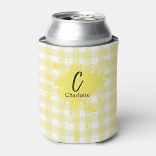 Cute Pastel Yellow Gingham Can Cooler