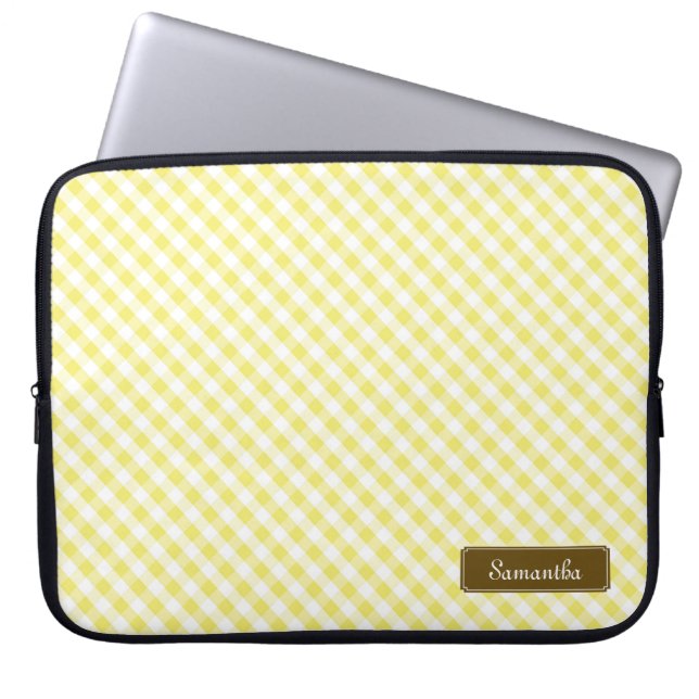 Cute Pastel Yellow Gingham Pattern Laptop Sleeve (Front)