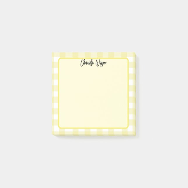 Cute Pastel Yellow Gingham Pattern Notes (Front)
