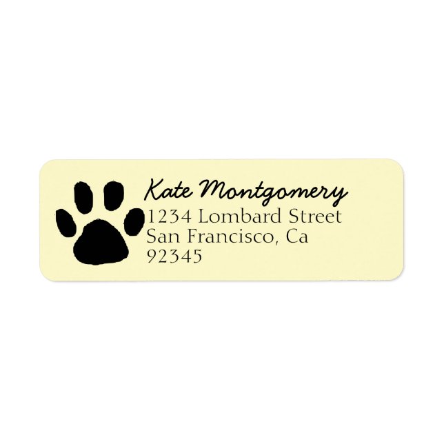 Cute Pastel Yellow Paw Print Return Address (Front)