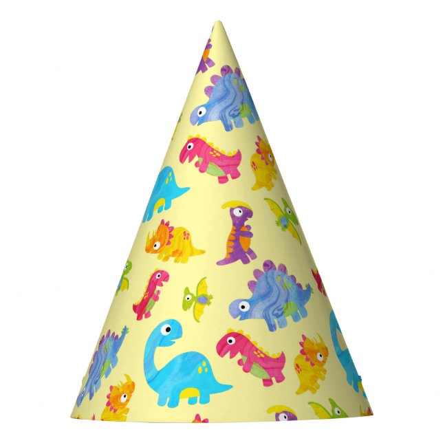 Cute Pastel Yellow Unisex Baby Dinosaur Birthday Party Hat (Front)