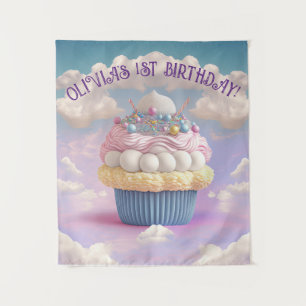 Cute Pastels Cupcake Birthday Banner Tapestry