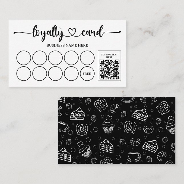 Cute Pastries Bakery Coffee Shop QR Code Loyalty Card (Front/Back)