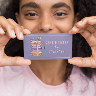 Cute Pastry Chef Macaroons Bakery Purple & Pink Business Card