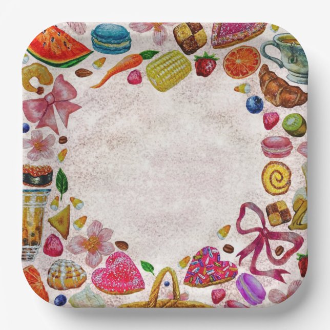 Cute Pastry Confections Sweets Paper Plate (Front)