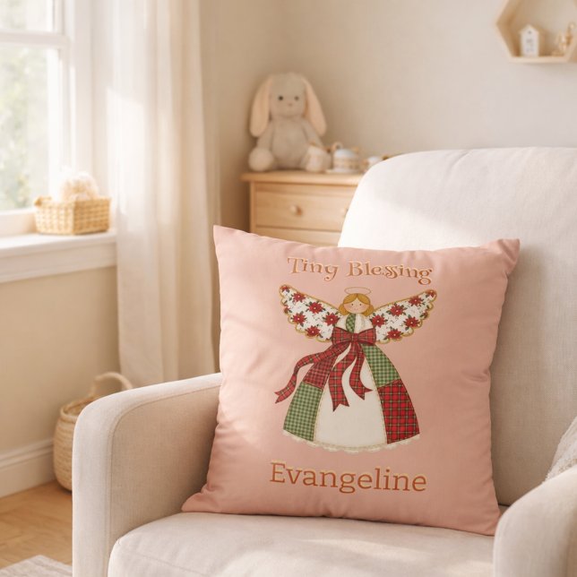 Cute Patchwork Angel – Personalised Baby Cushion (Creator Uploaded)
