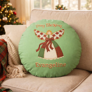 Cute Patchwork Angel – Personalised Baby Round Cushion