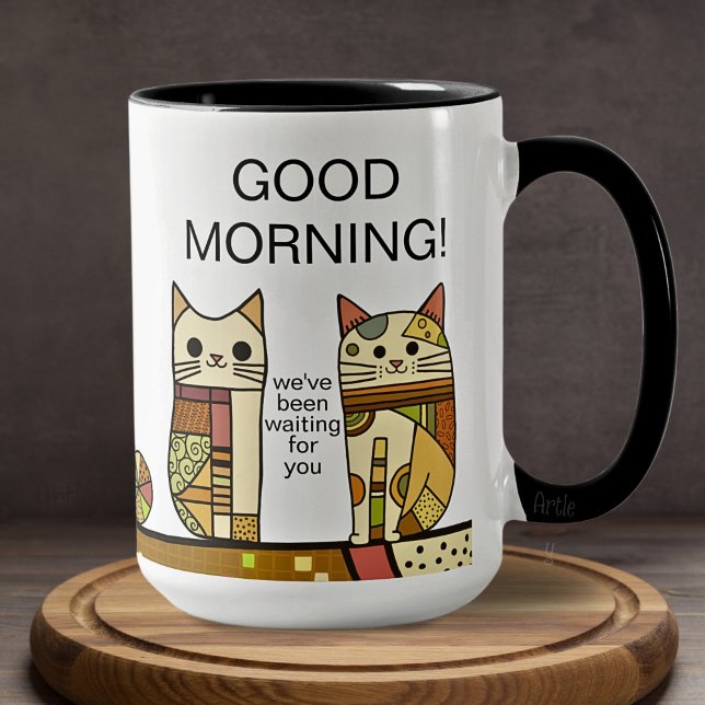 Cute Patchwork Cat Good Morning Coffee  Mug (Creator Uploaded)