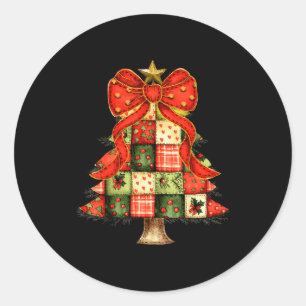 Cute Patchwork Christmas Tree Merry Xmas Men Women Classic Round Sticker