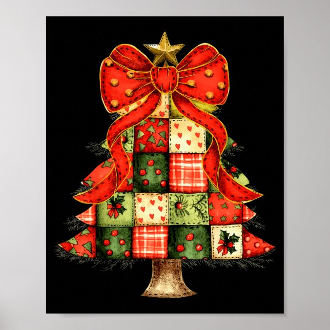 Cute Patchwork Christmas Tree Merry Xmas Men Women Poster (Front)