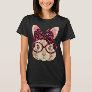 Cute patchwork easter bunny with glasses pink bow T-Shirt