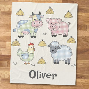 Cute Patchwork Farm Animals Fleece Blanket