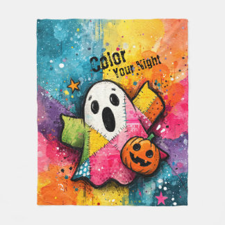 Cute Patchwork Ghost Colorful Splatter Art Fleece Blanket