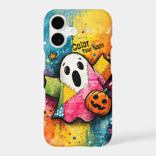 Cute Patchwork Ghost Colourful Splatter Art