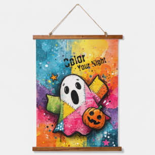 Cute Patchwork Ghost Colourful Splatter Art Hanging Tapestry